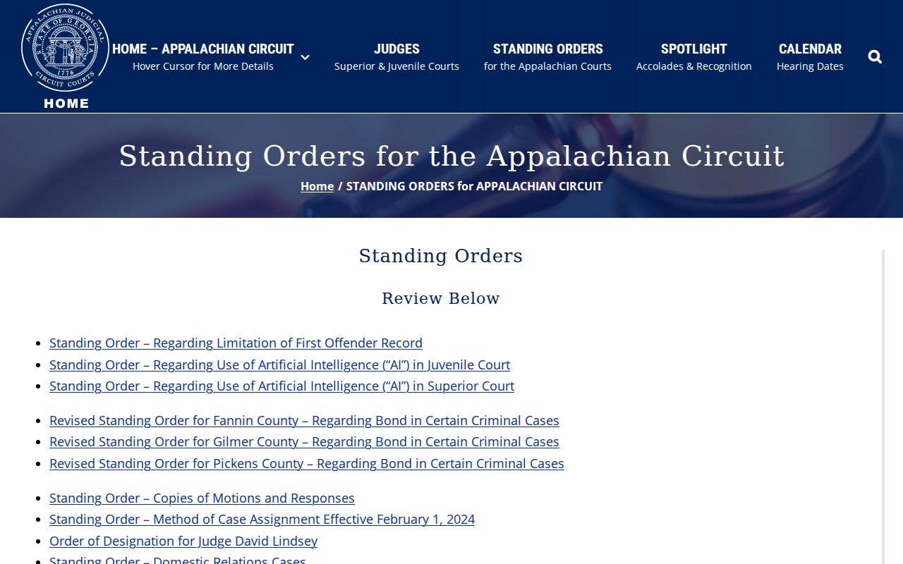 Fannin County civil docket standing orders index