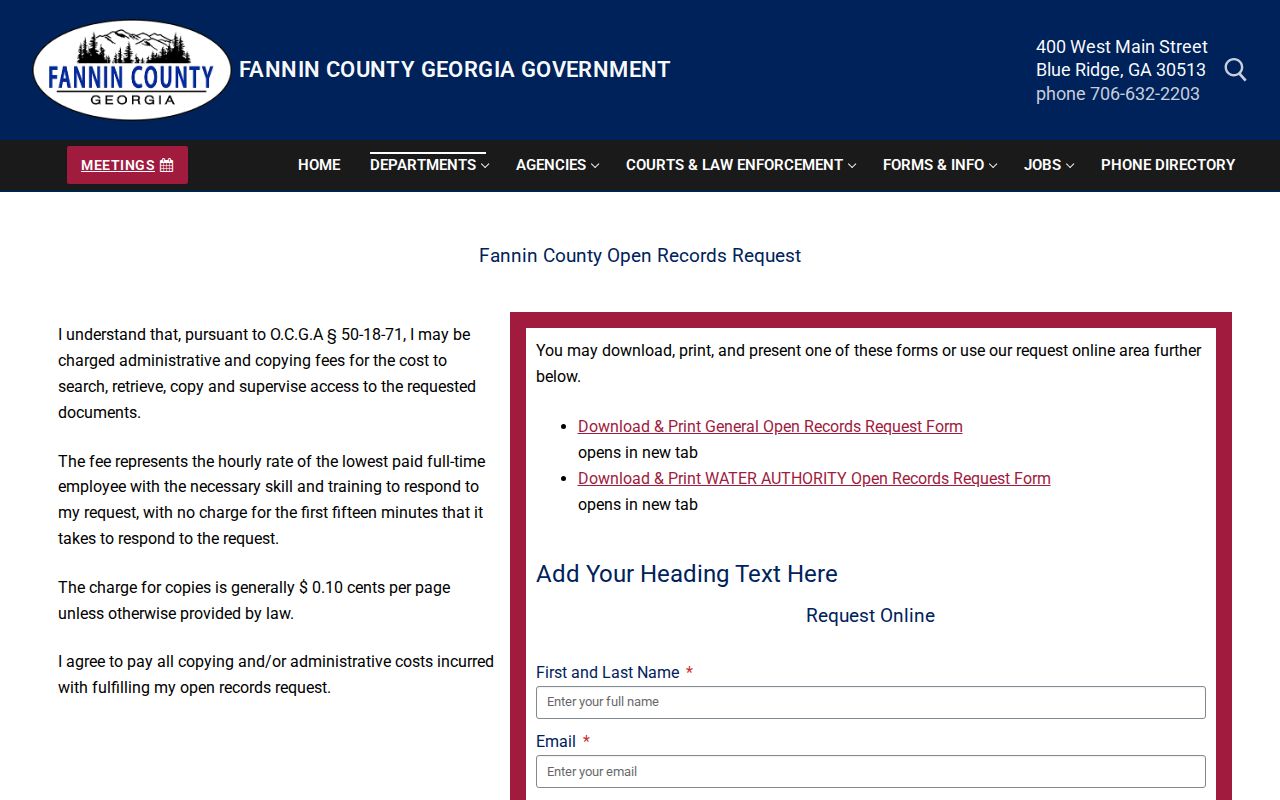 Fannin County court records open-records request form