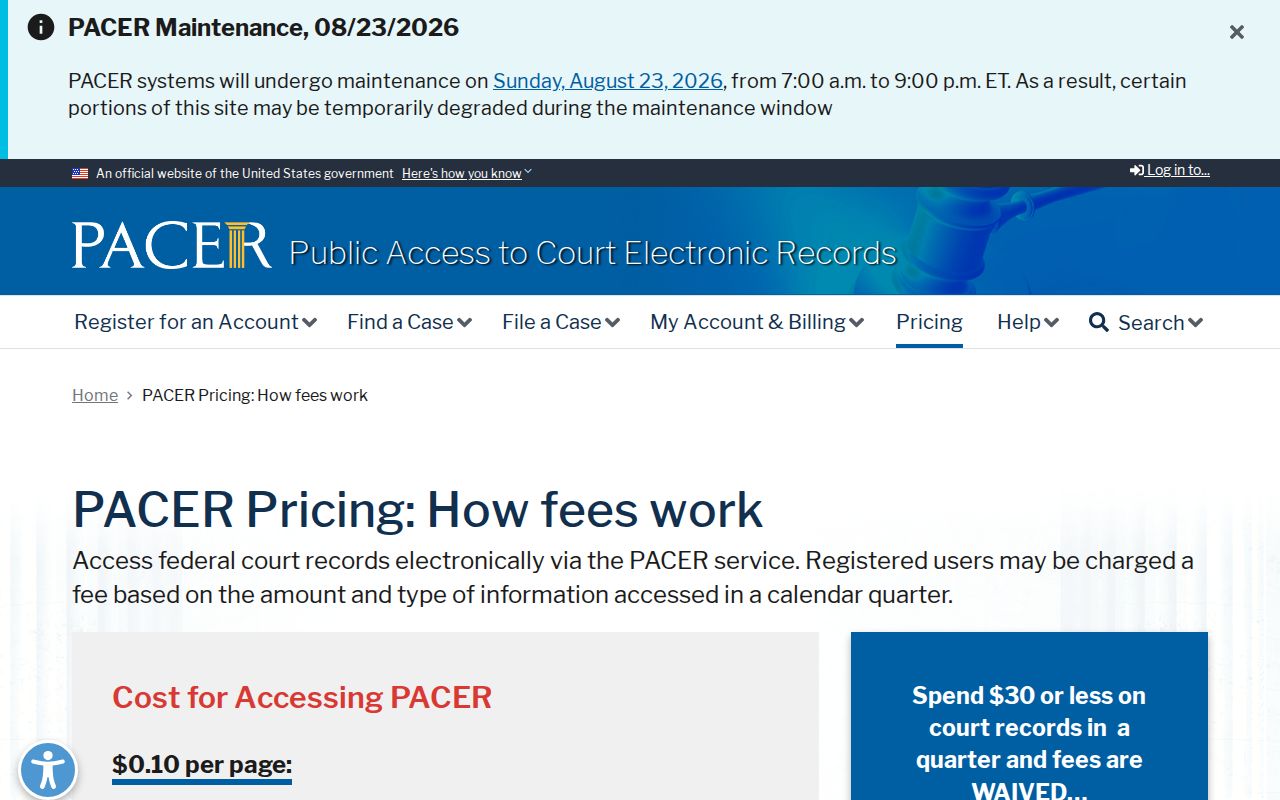 Fannin County court records PACER fee explanation