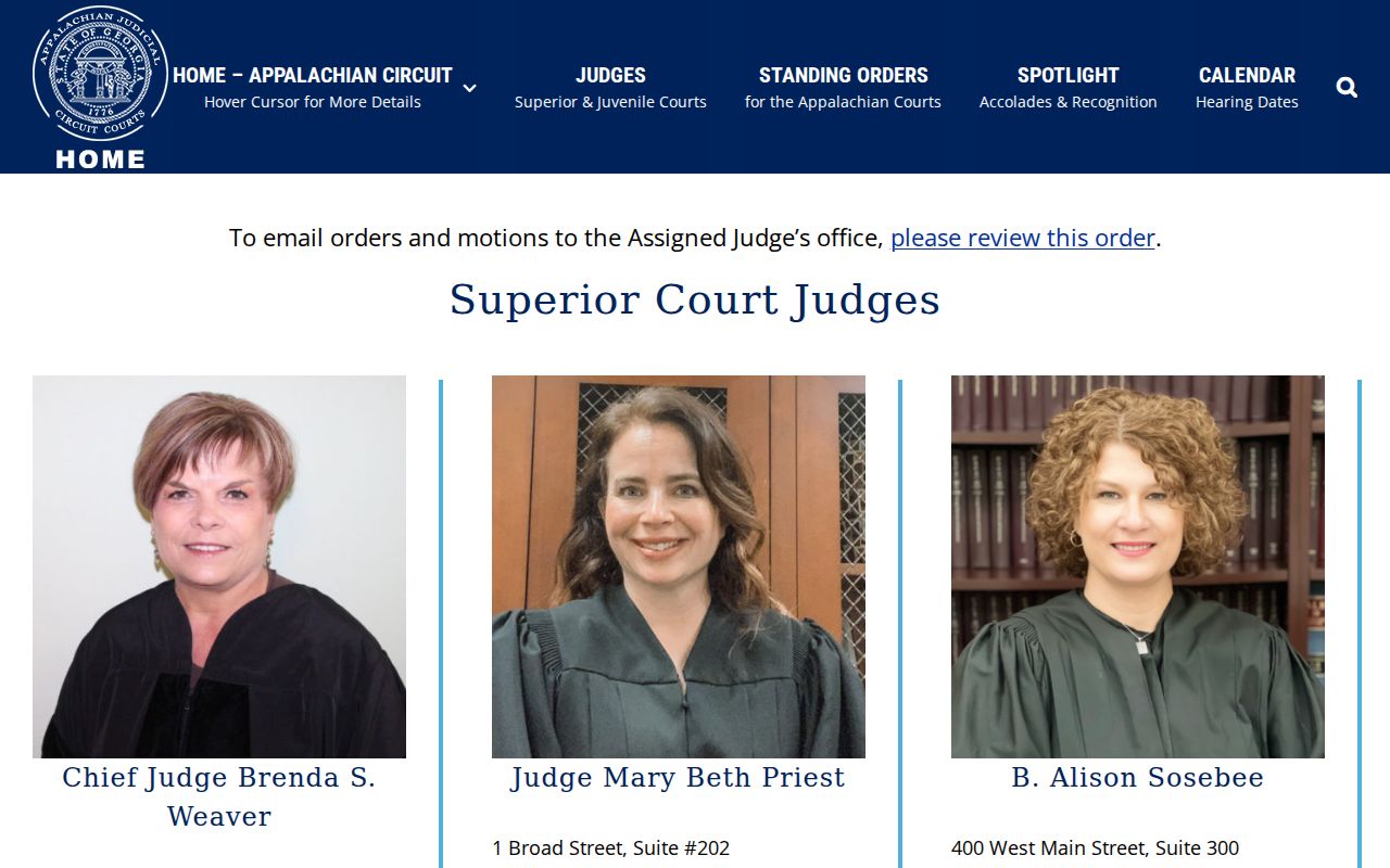 Fannin County court docket Appalachian Circuit judges and staff