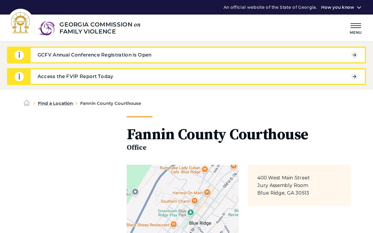 Official Fannin County Courthouse location used for Morganton county-court matters