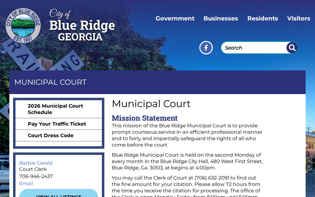 Fannin County traffic court records on the Blue Ridge court page